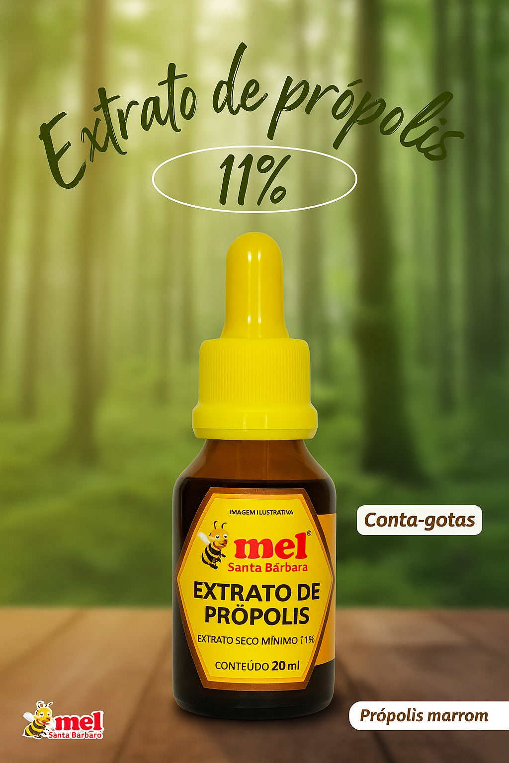Extrato de Própolis Marrom 11% com Conta-Gotas Mel Santa Bárbara 20ml | Imunidade Natural | Alta Concentração