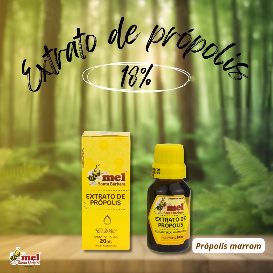 Extrato de Própolis Marrom 18% Mel Santa Bárbara 20ml | Alta Concentração | Imunidade Natural | Com Caixa