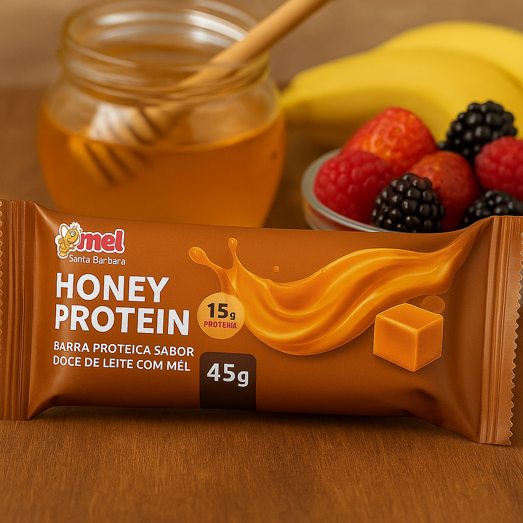 Barrinha Proteína com mel Honey Proteica Sabor Doce de Leite com Mel | Sem Glúten | Energia e Sabor