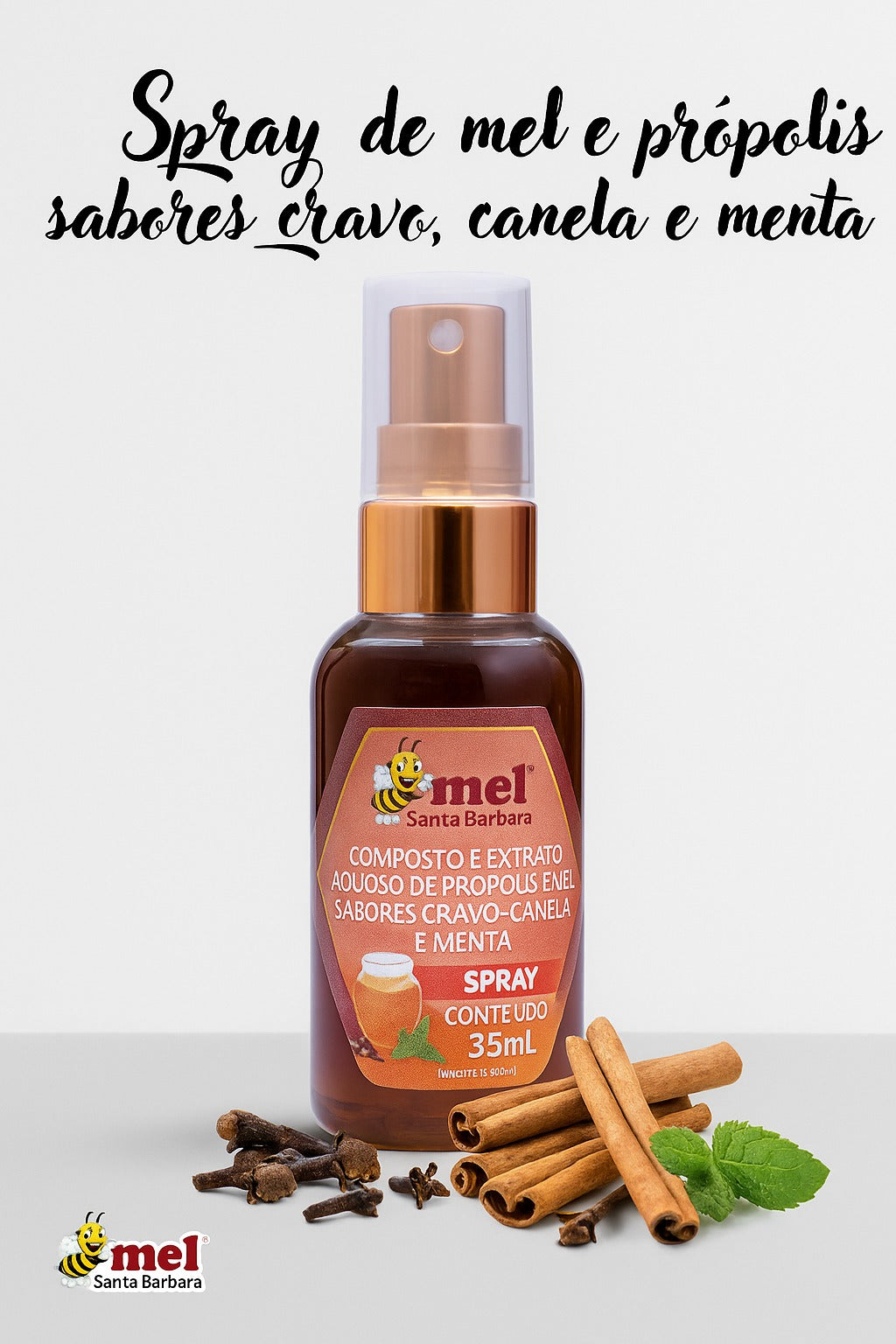 Spray de Mel e Própolis Cravo, Canela e Menta 35ml | Santa Bárbara | Refrescante e Natural para Garganta