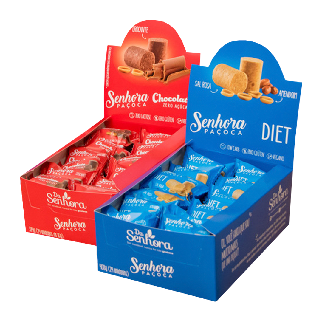 Paçoca DIET e Chocolate Zero Açúcar KIT 2 Caixa C/ 24un