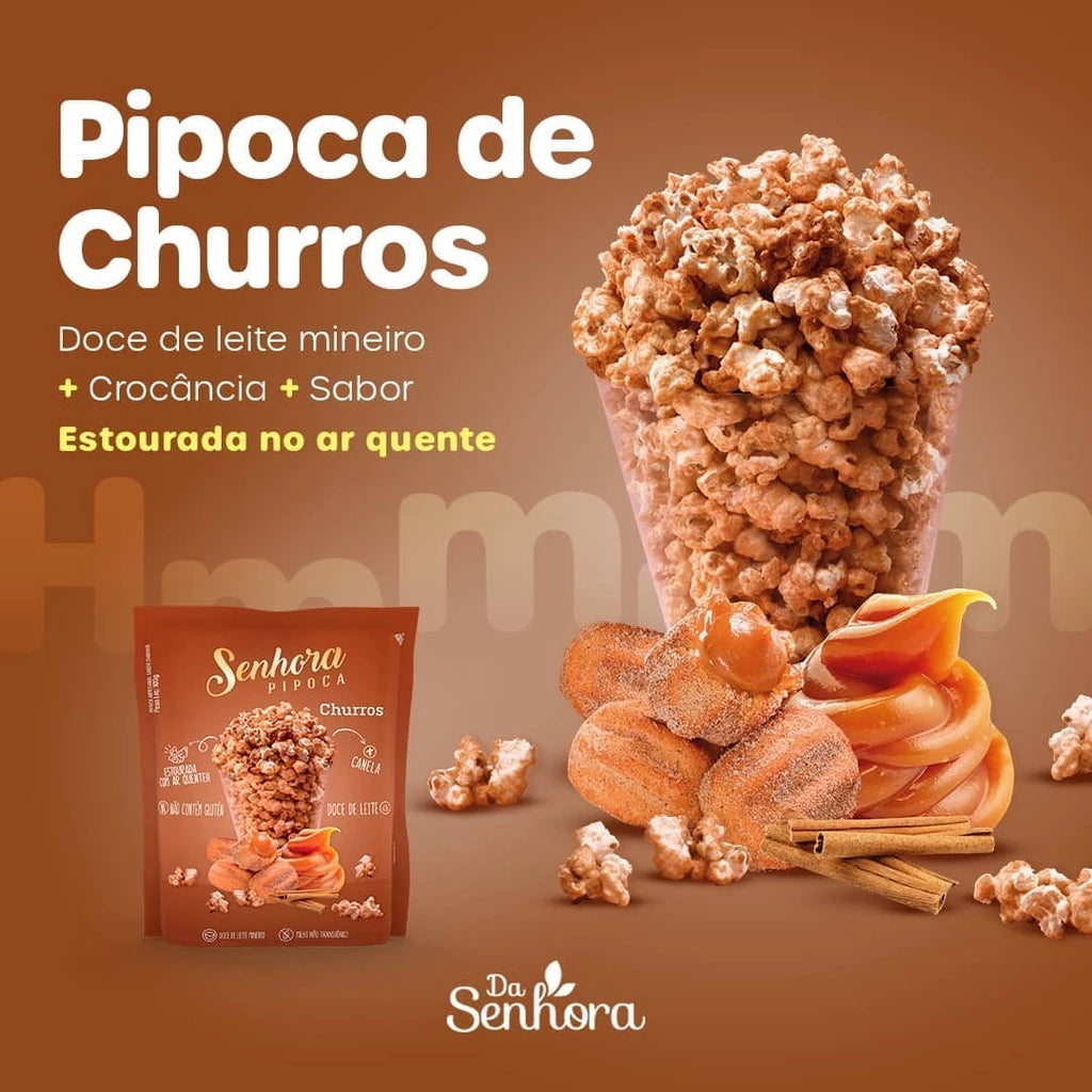 Pipoca Gourmet Doce Pronta Churros - Sra Pipoca