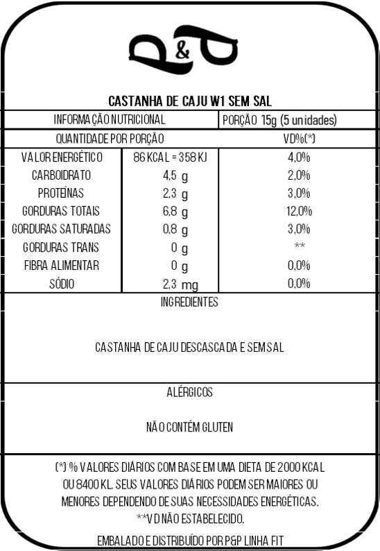 Whole Cashew Nuts W1 Unsalted – P&P