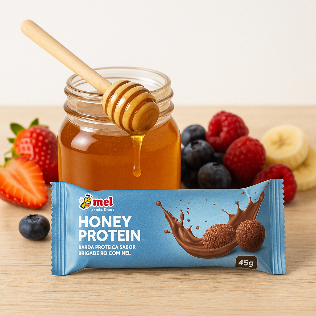Barrinha Proteína com mel Honey Proteica   Sabor Brigadeiro com Mel | Sem Glúten | Energia e Sabor
