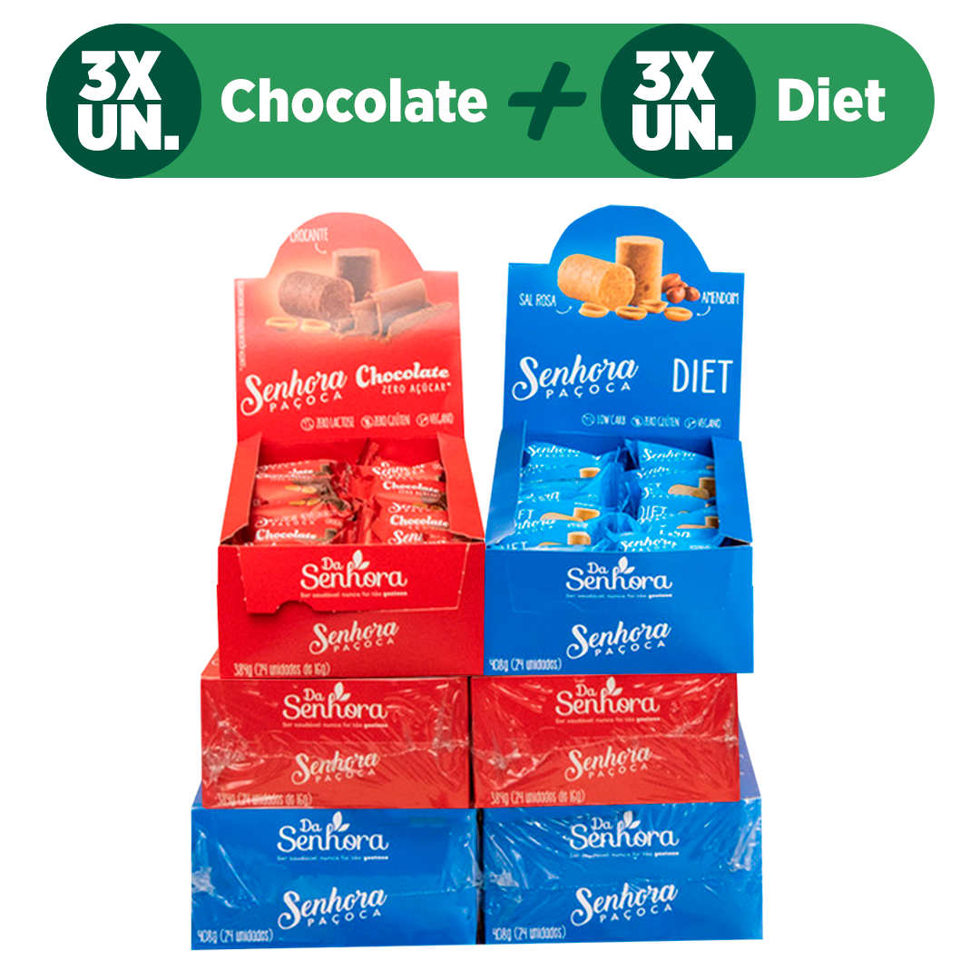 Paçoca DIET e Chocolate Zero Açúcar KIT 6 Caixa C/ 24un