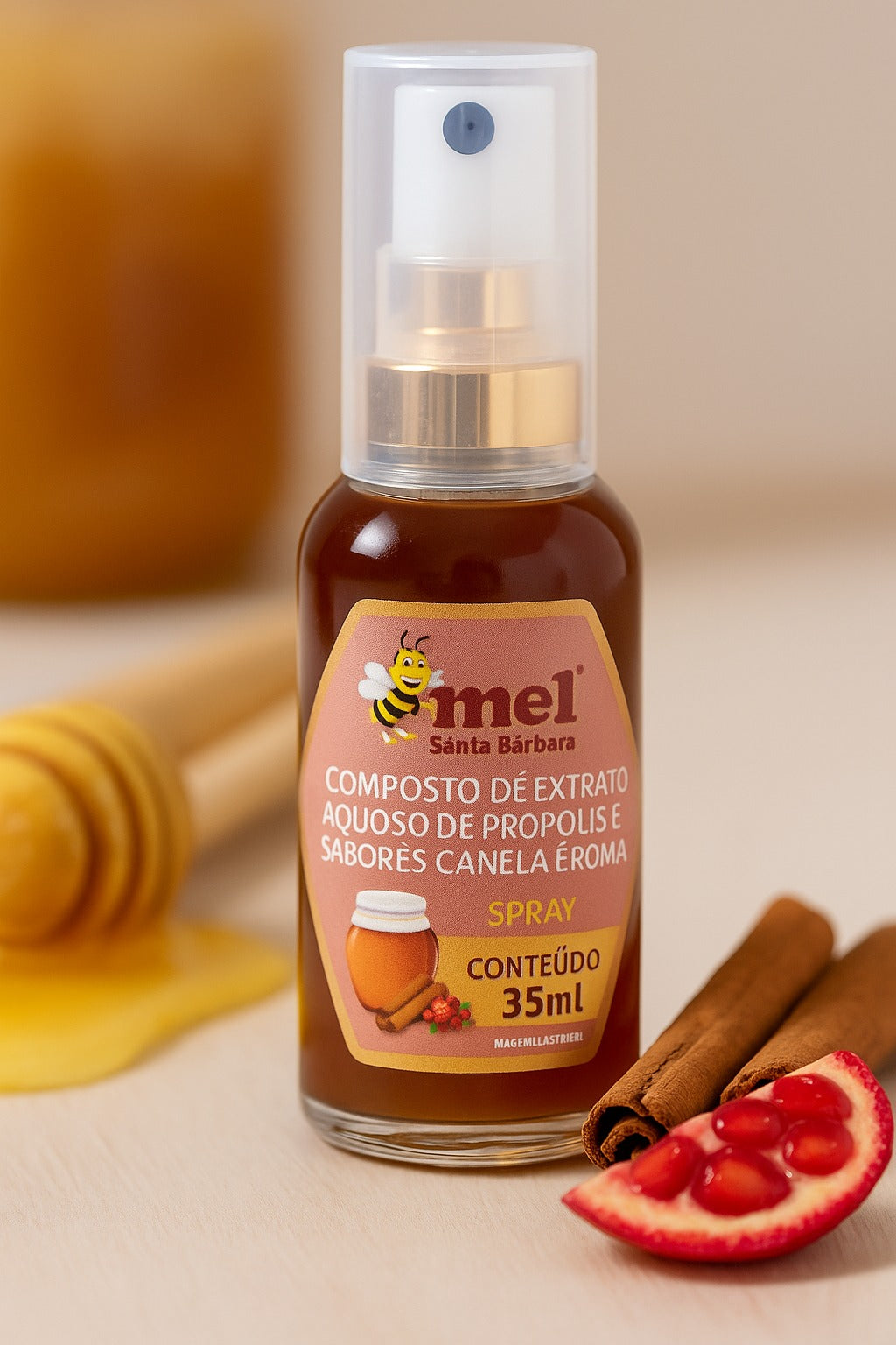 Spray de Mel e Própolis Canela e Romã 35ml | Santa Bárbara | Alívio para Garganta e Imunidade Natural
