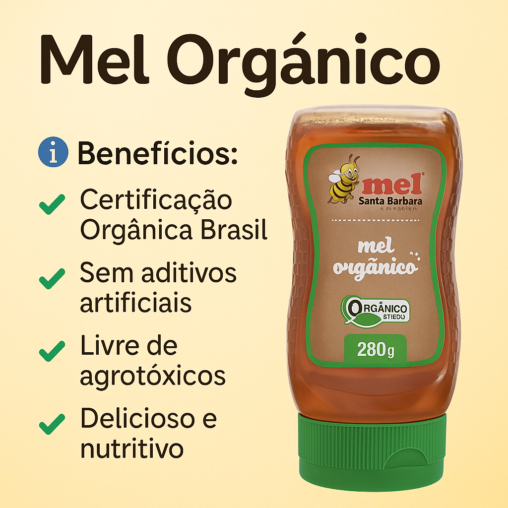 Mel Orgânico Santa Bárbara | 100% Puro, Certificado, Sem Aquecimento Excessivo