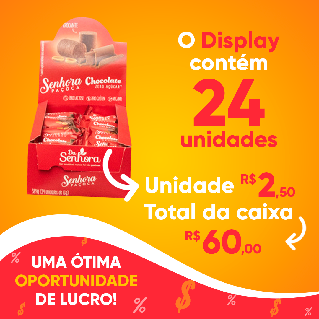 Paçoca Chocolate Zero Açúcar Vegano Sem Lactose Caixa C/ 24u