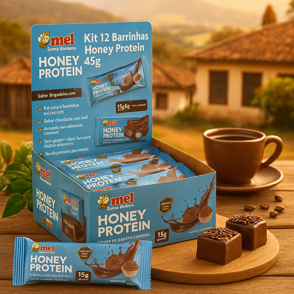 Caixa Barrinha Proteína com mel Honey Proteica  Display 12un  Sabor Brigadeiro com Mel | Sem Glúten | Proteína