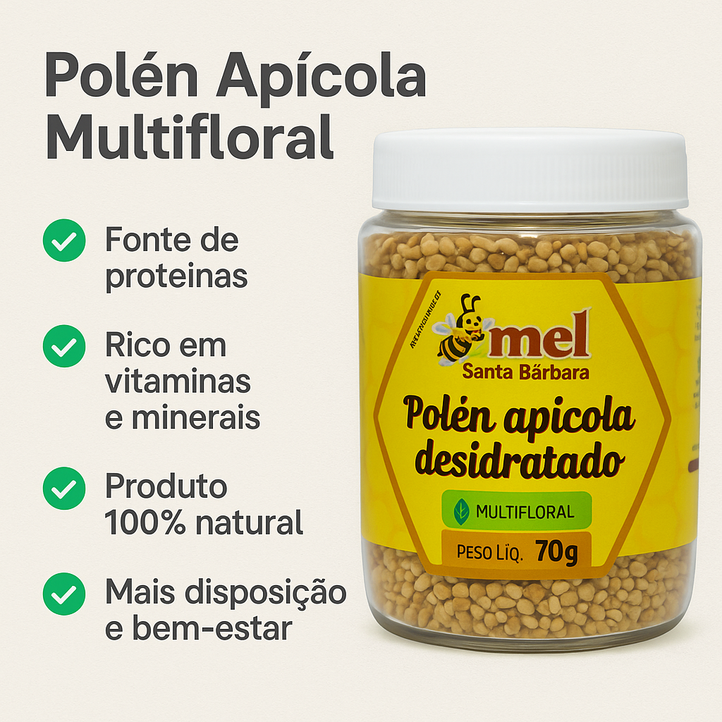 Pólen Apícola Desidratado Mel Santa Bárbara | Energético Natural Multiflora Rico em Vitaminas