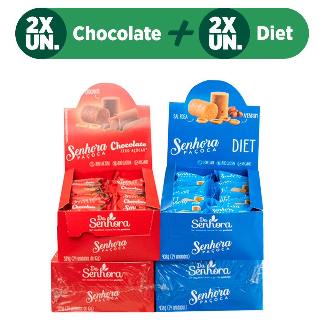 Paçoca DIET e Chocolate Zero Açúcar KIT 4 Caixa C/ 24un