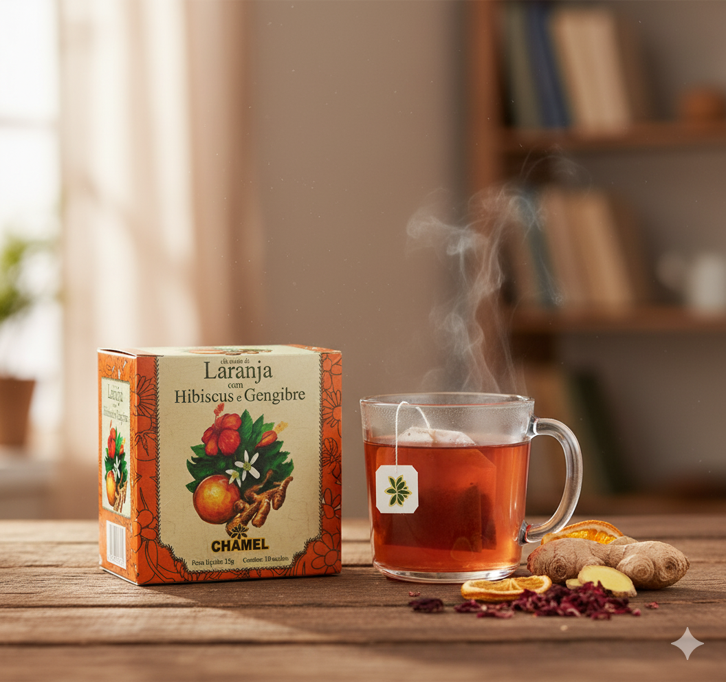 Sachê chá Laranja, hibiscus e gengibre 15G - CHAMEL