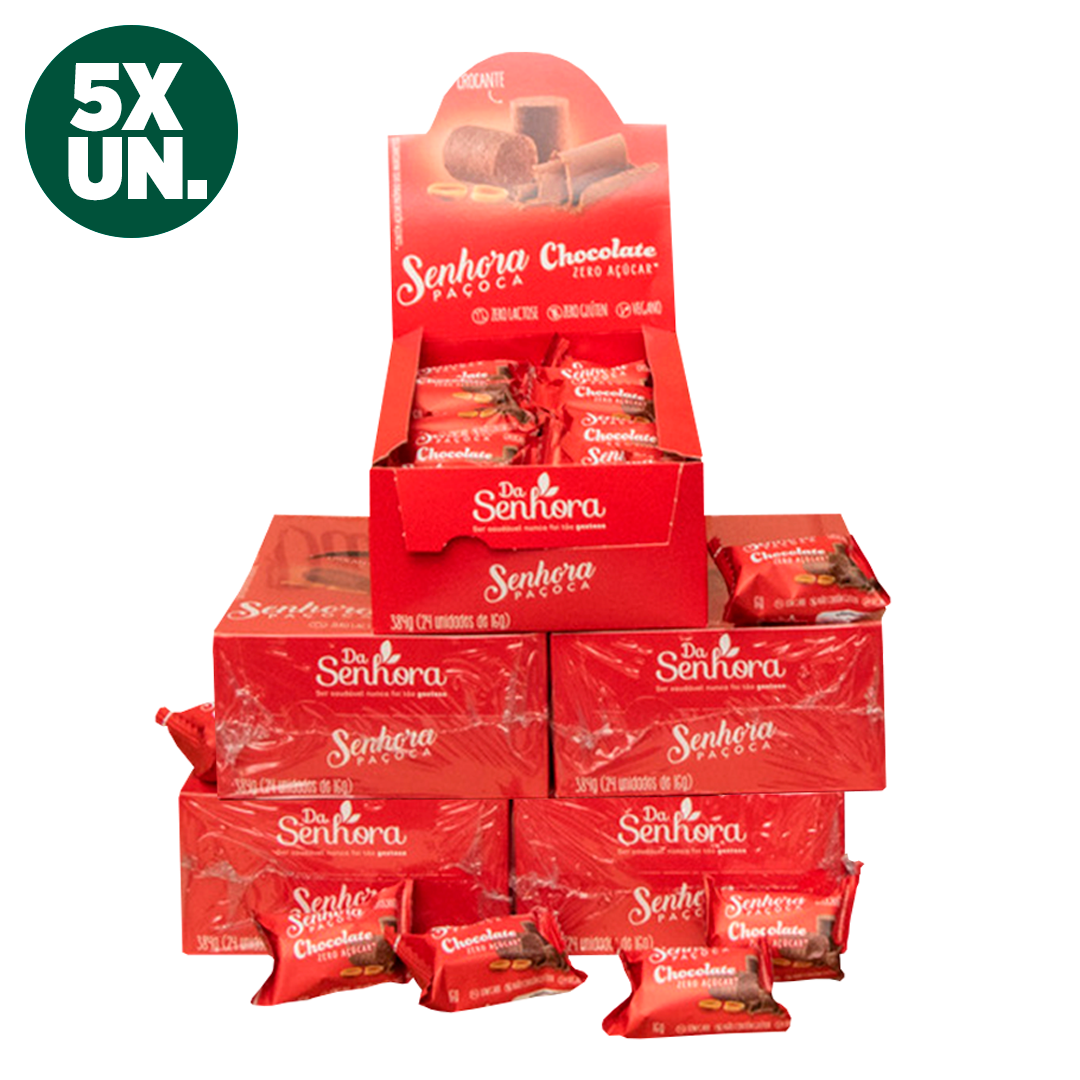 Paçoca Chocolate Zero Açúcar Sem Lactose KIT 5 Caixa C/ 24un