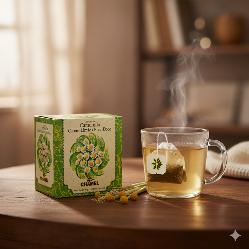 Sachê chá  Camomila, capim-limão e erva Doce - CHAMEL